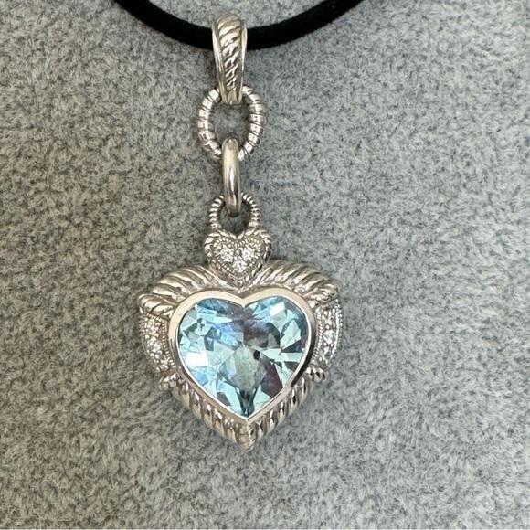 Judith Ripka Blue Topaz Diamond 925 Silver Heart Pendant Medallion Necklace - Picture 1 of 16